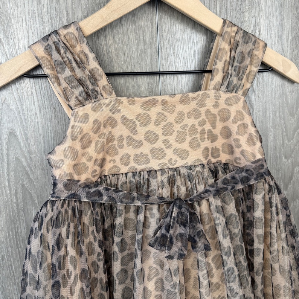 Bonnie Jean Leopard Print Tulle Dress Girls Size 7 Brown Animal Print Party Chic - Picture 4 of 10